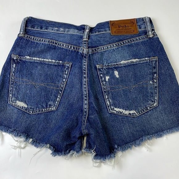 Polo Ralph Lauren Distressed Crosby Denim Shorts Size 25 Mid Rise Raw Hem cotton - Picture 2 of 14